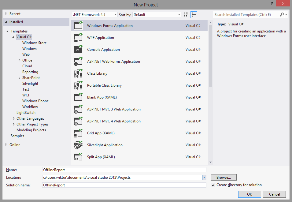 Visual Studio 2010, New Visual C# Project